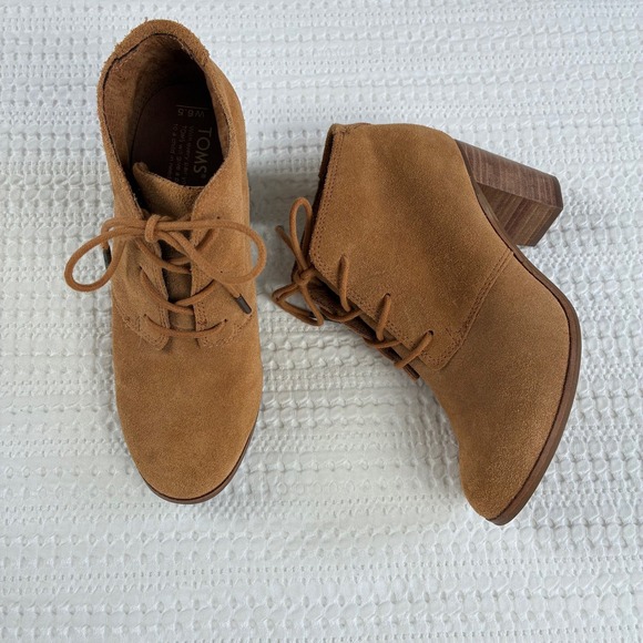 Toms Lunata Boots Lace Up Heeled Ankle Booties Suede Tan 6.5 Neutral Boho - Picture 2 of 13